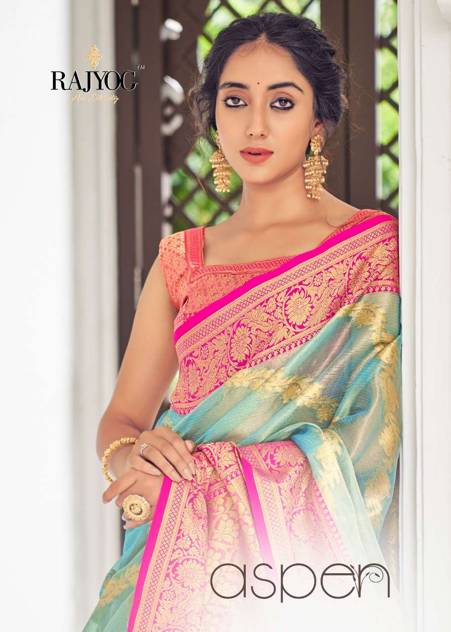 rajyog aspen soft tissue silk with banarasi border sarees authorized supplier 