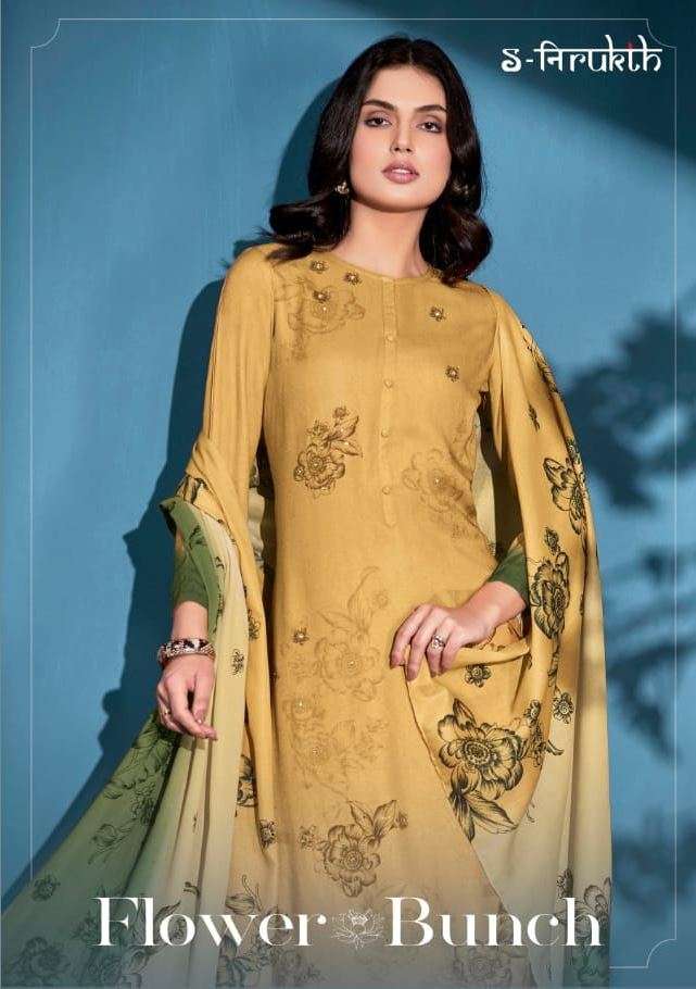  s nirukth flower bunch pashmina twill printed salwar kameez