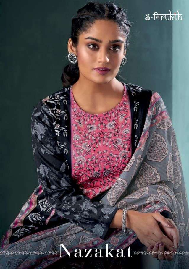 s nirukth nazakat cotton satin printed mirror work dress materials