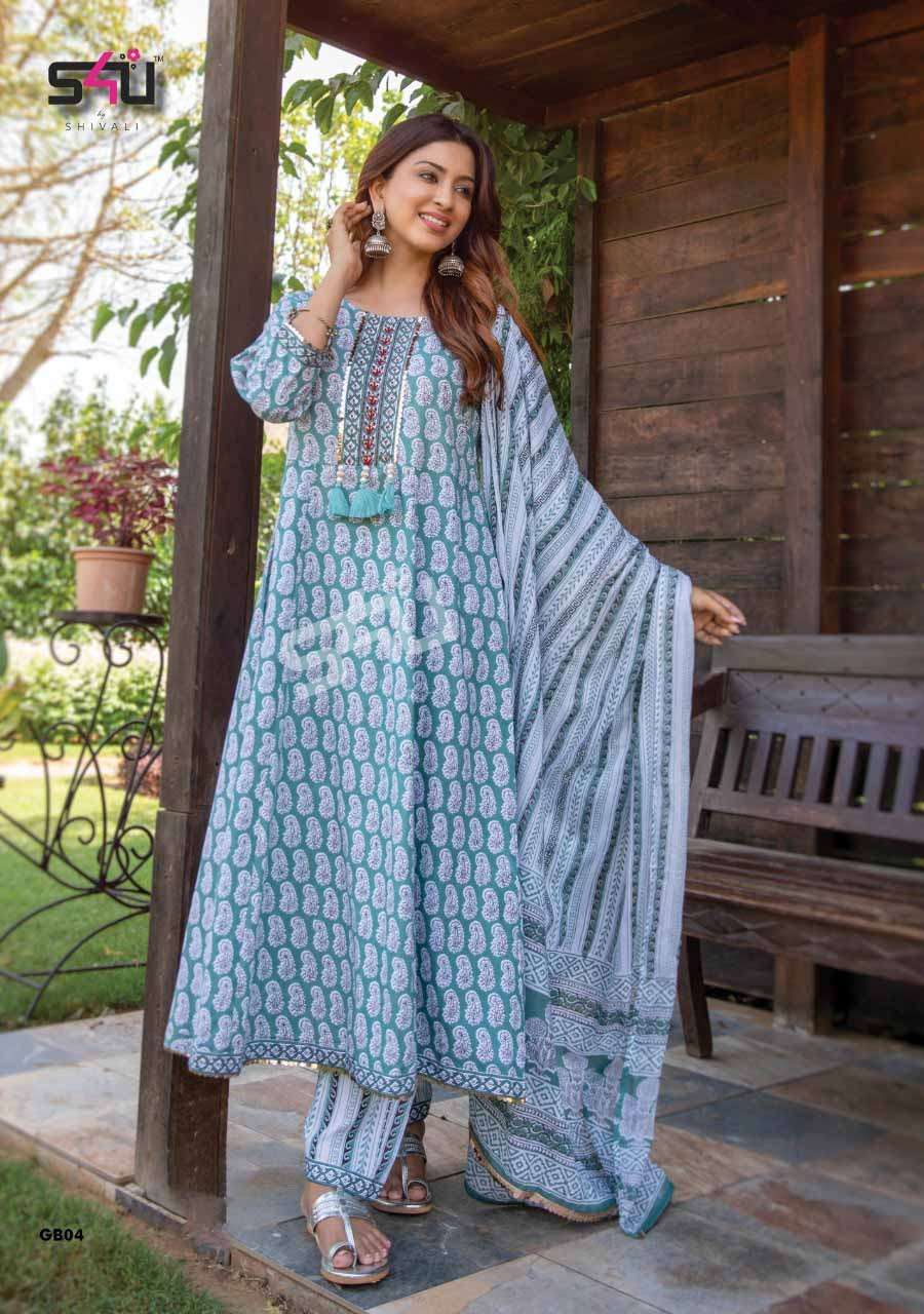 s4u 227 design combo set of long kurti with pant and dupatta 