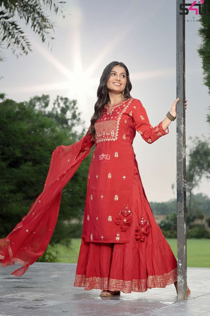 s4u 238 design combo set of kurti with sarara bottom and dupatta 