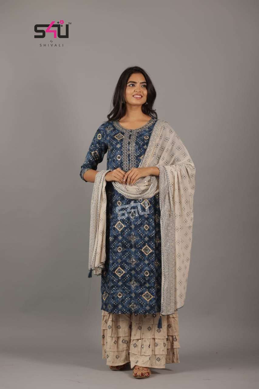 s4u 253 design combo set of top with palazzo and dupatta set 