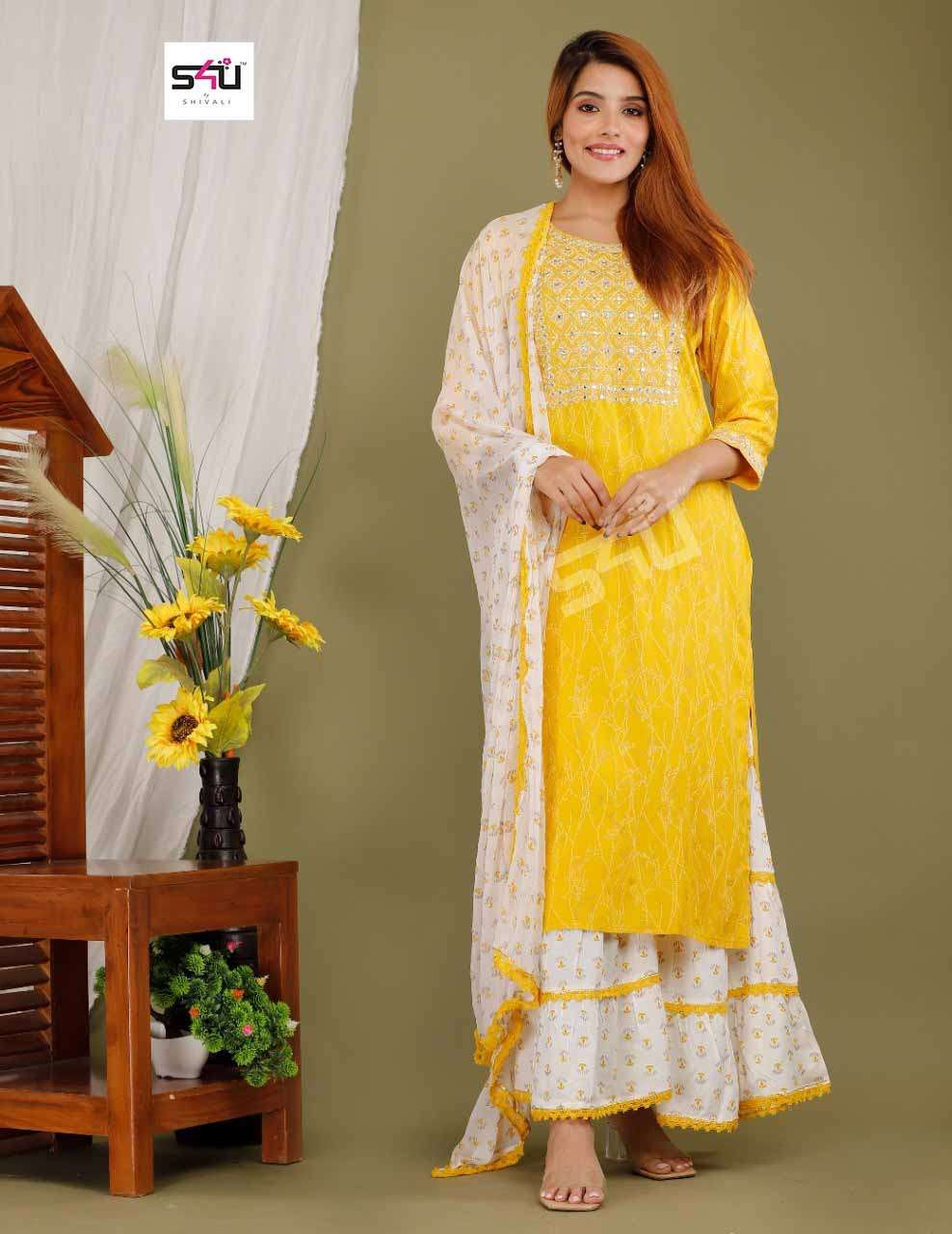 s4u 297 design combo set of top with palazzo and dupatta 