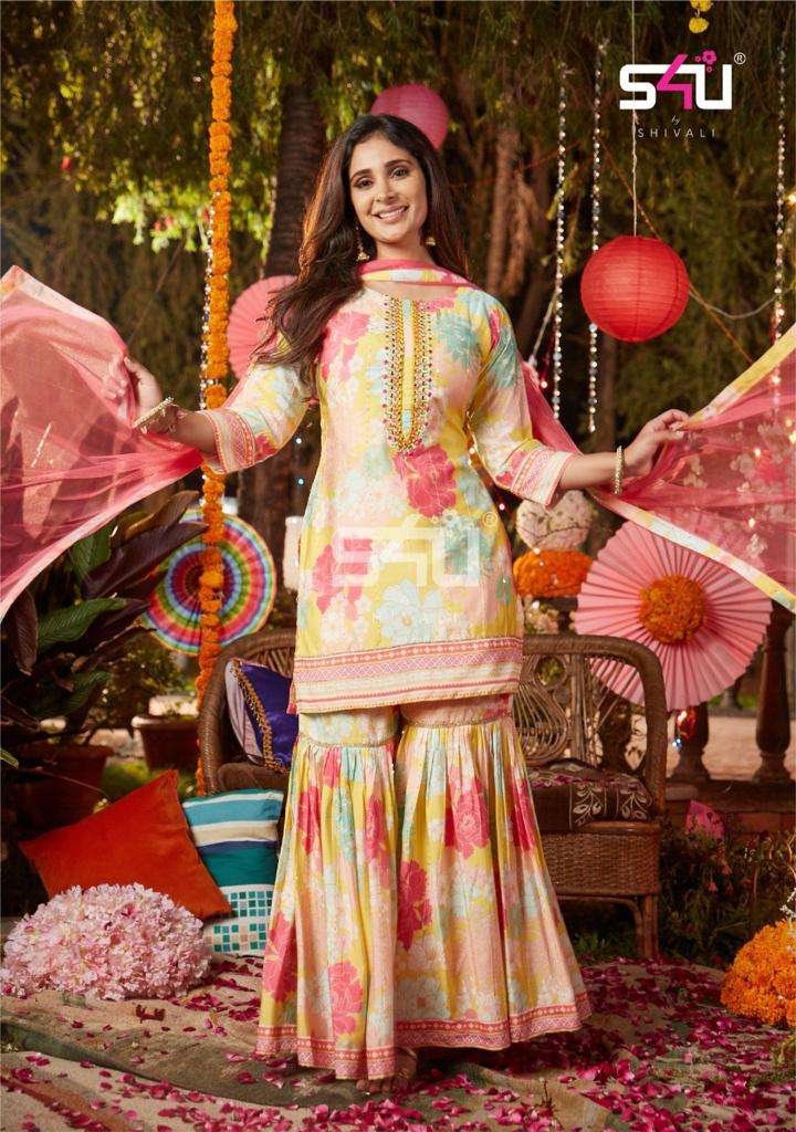 s4u 640 design combo set kurti with sarara and dupatta 