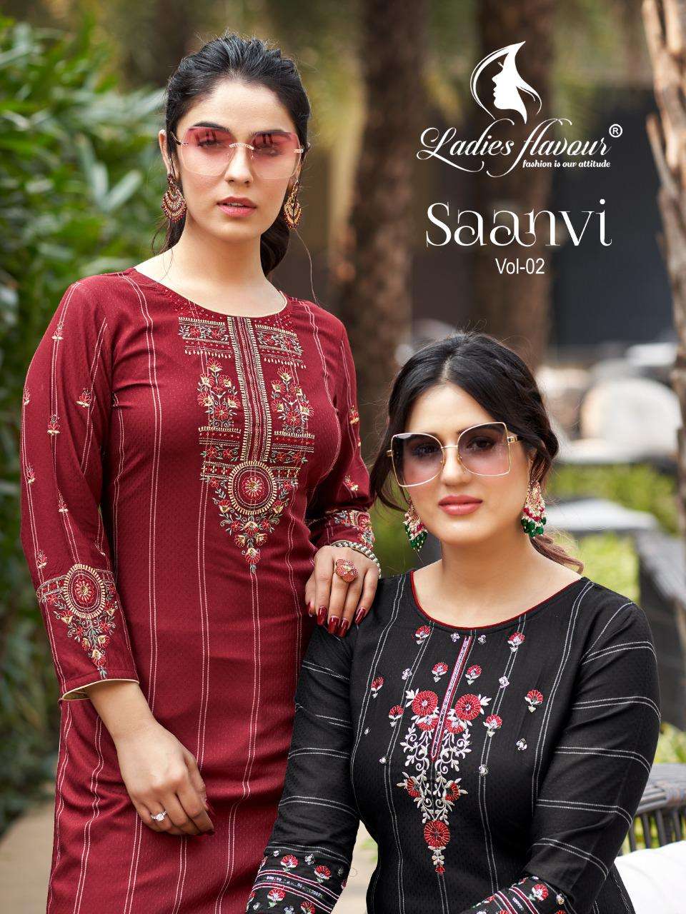 saanvi vol 2 by ladies flavour rayon weaving designer fancy kurti with pant