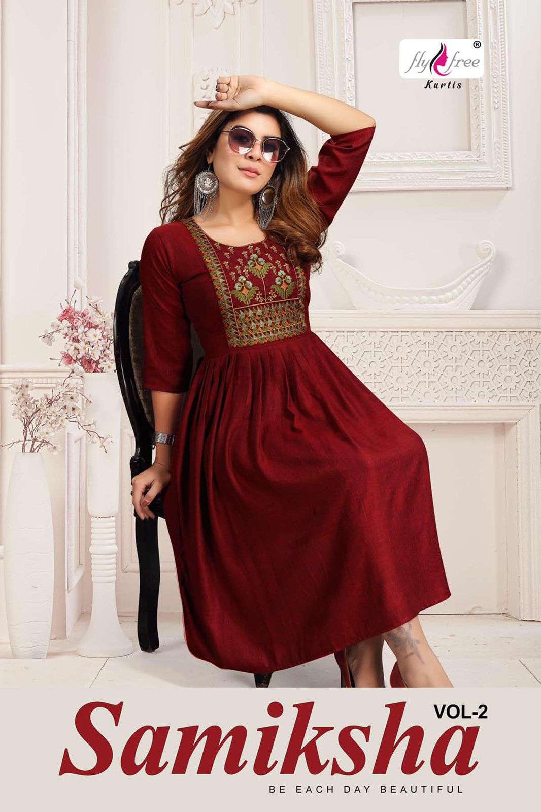 SAMIKSHA-2 BY FLY FREE HEAVY RAYON TWO TONE WITH WORK KURTI CATALOG WHOLESALER BEST RATE