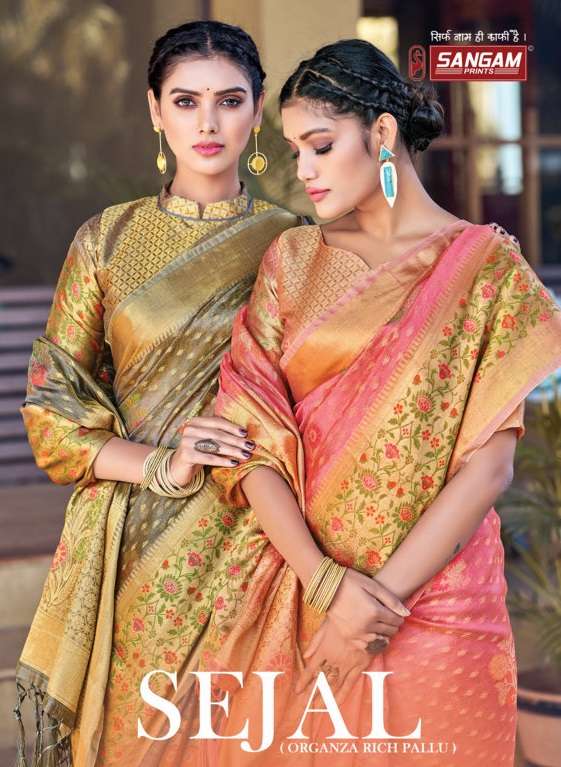 sangam prints sejal organza rich pallu weaving saris wholesaler