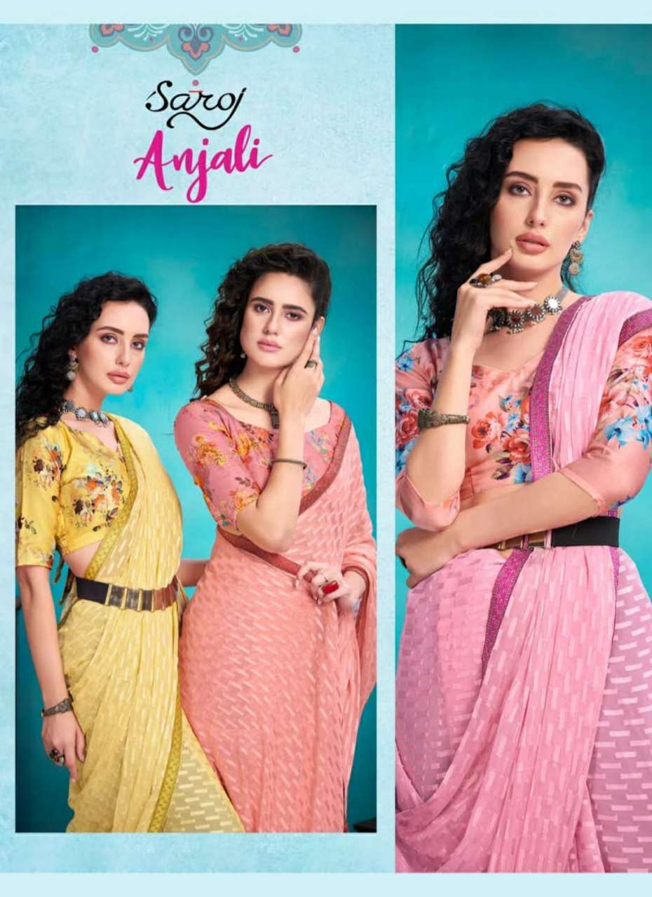 saroj anjali weightless fancy saree best rate for shop 