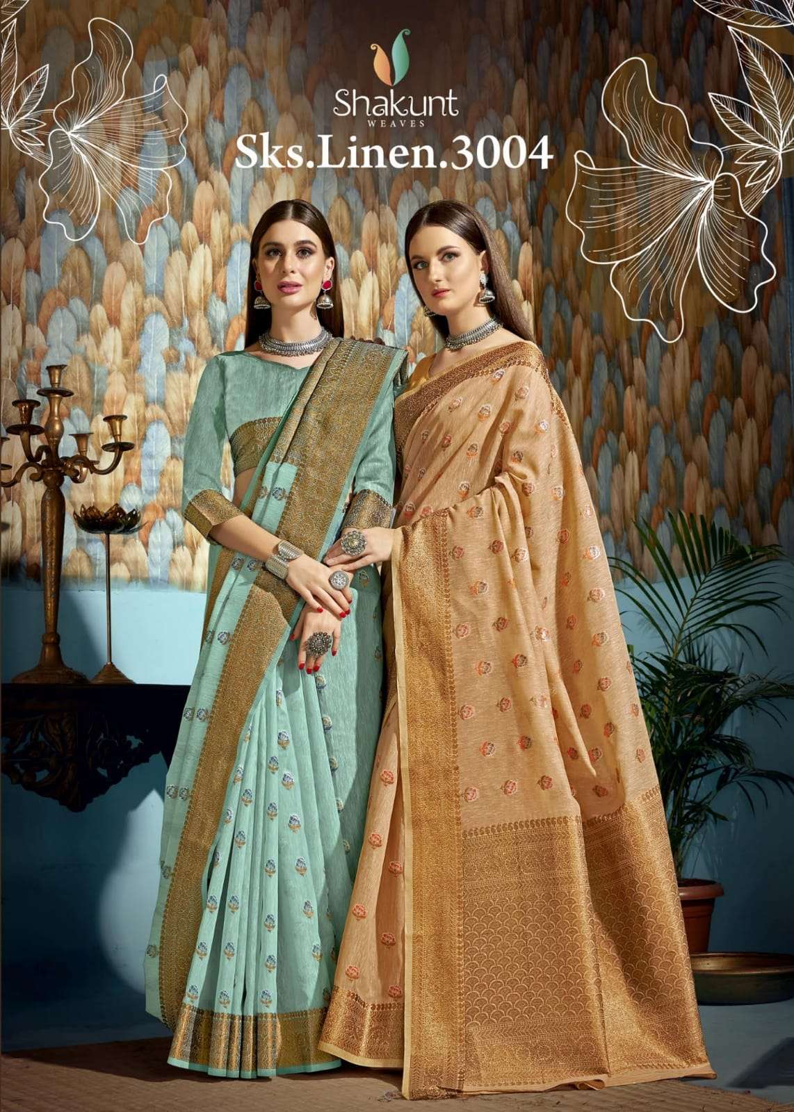 shakunt sks linen 3004 bright color linen woven beautiful sarees collection 