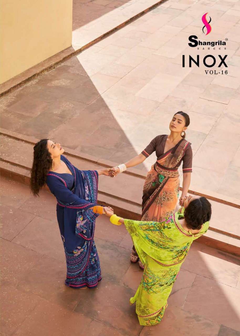 shangrila inox vol 16 pure weightless printed saree with fancy border wholesale store 