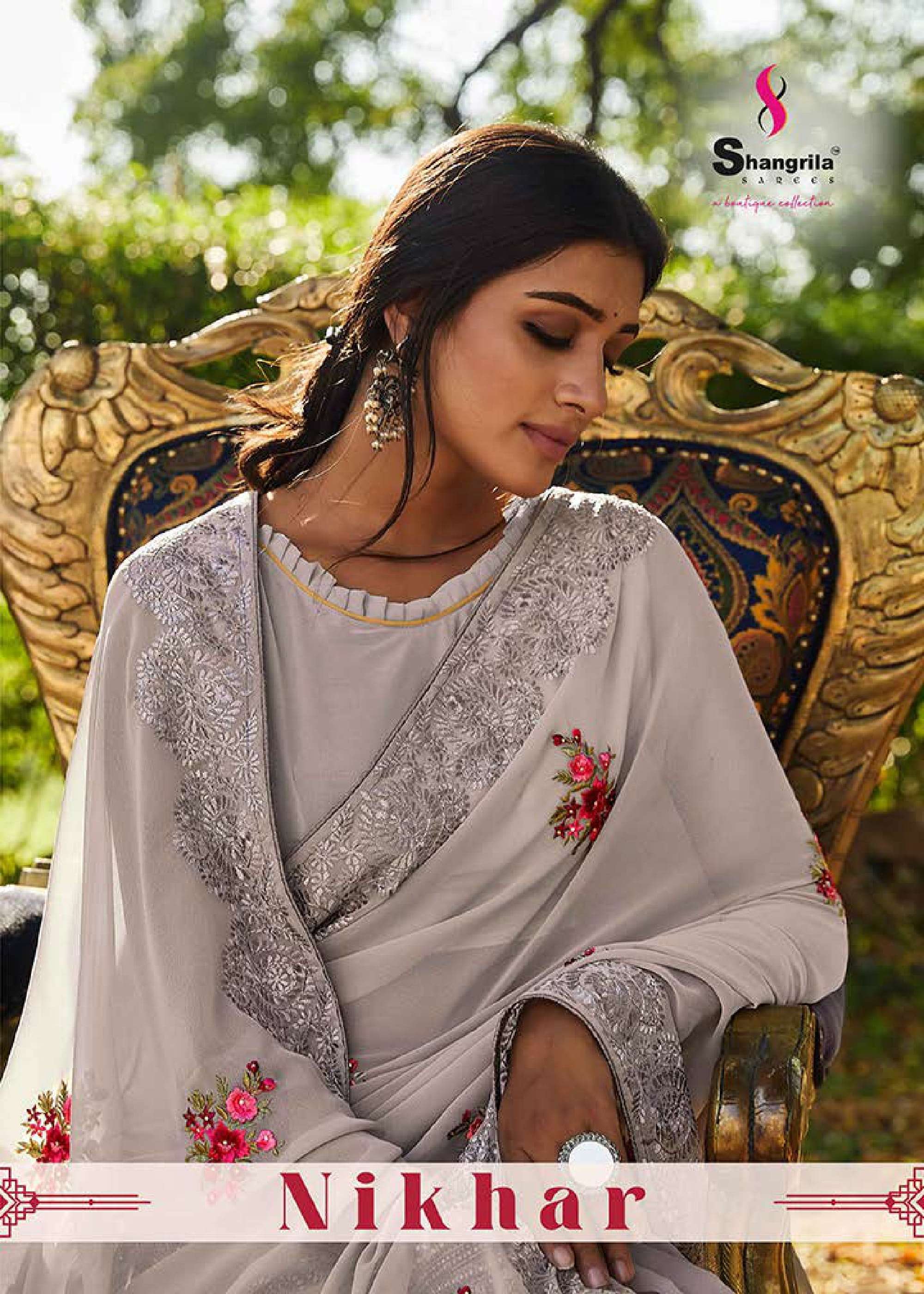 shangrila nikhar soft georgette work kashmiri fancy sarees wholesale 