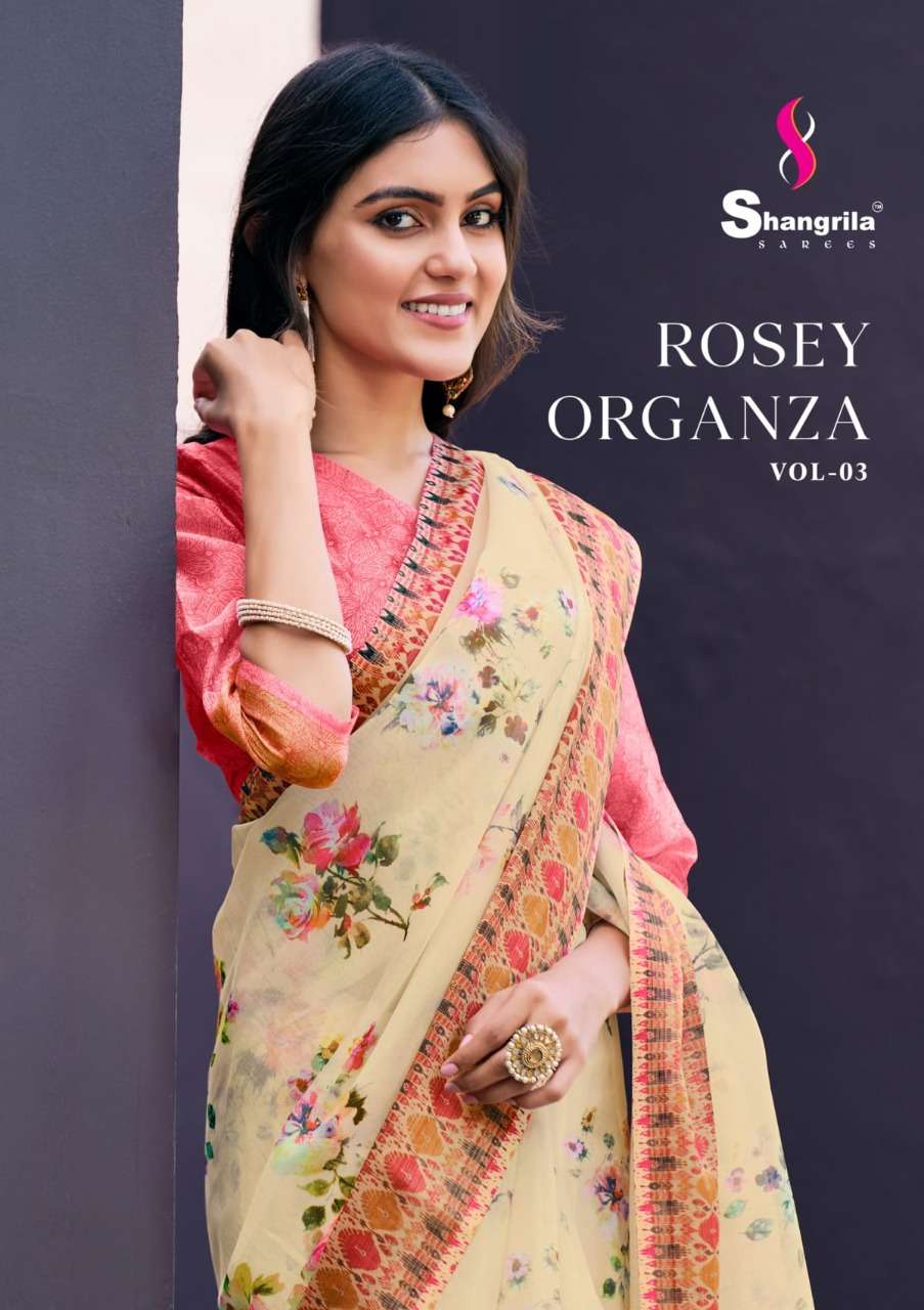 shangrila rosey orgenza vol 3 digital flower printed sarees