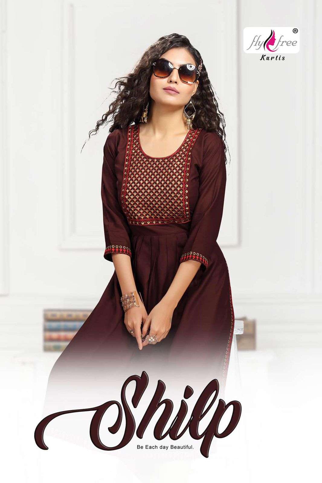 SHILP BY FLY FREE HEAVY RAYON WITH WORK KURTI CATALOG WHOLESALER BEST RATE