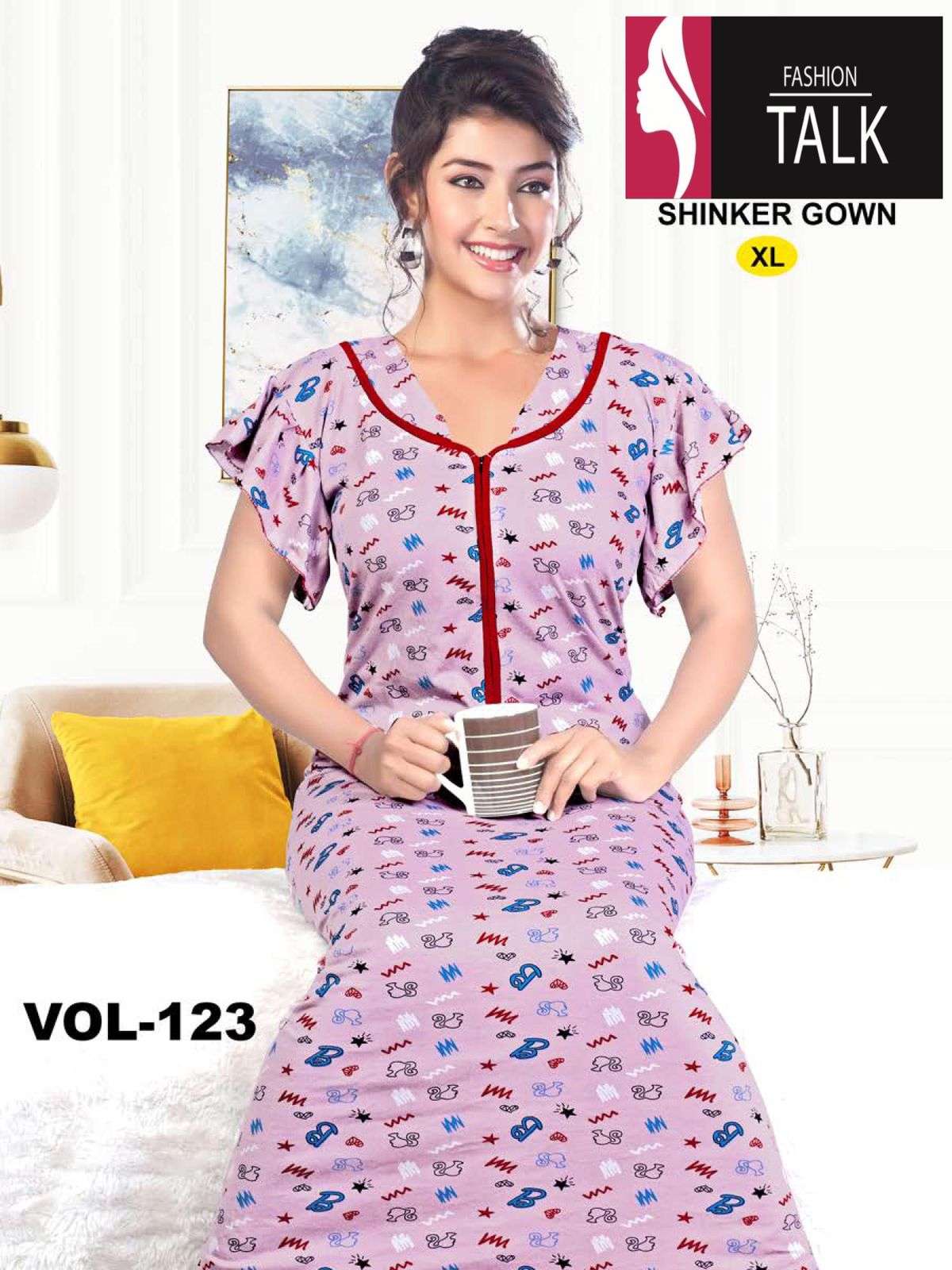 SHINKER GOWN VOL.123 BY FASHION TALK HEAVY HOSIERY COTTON NIGHTY GOWN CATALOG WHOLESALER BEST RATE