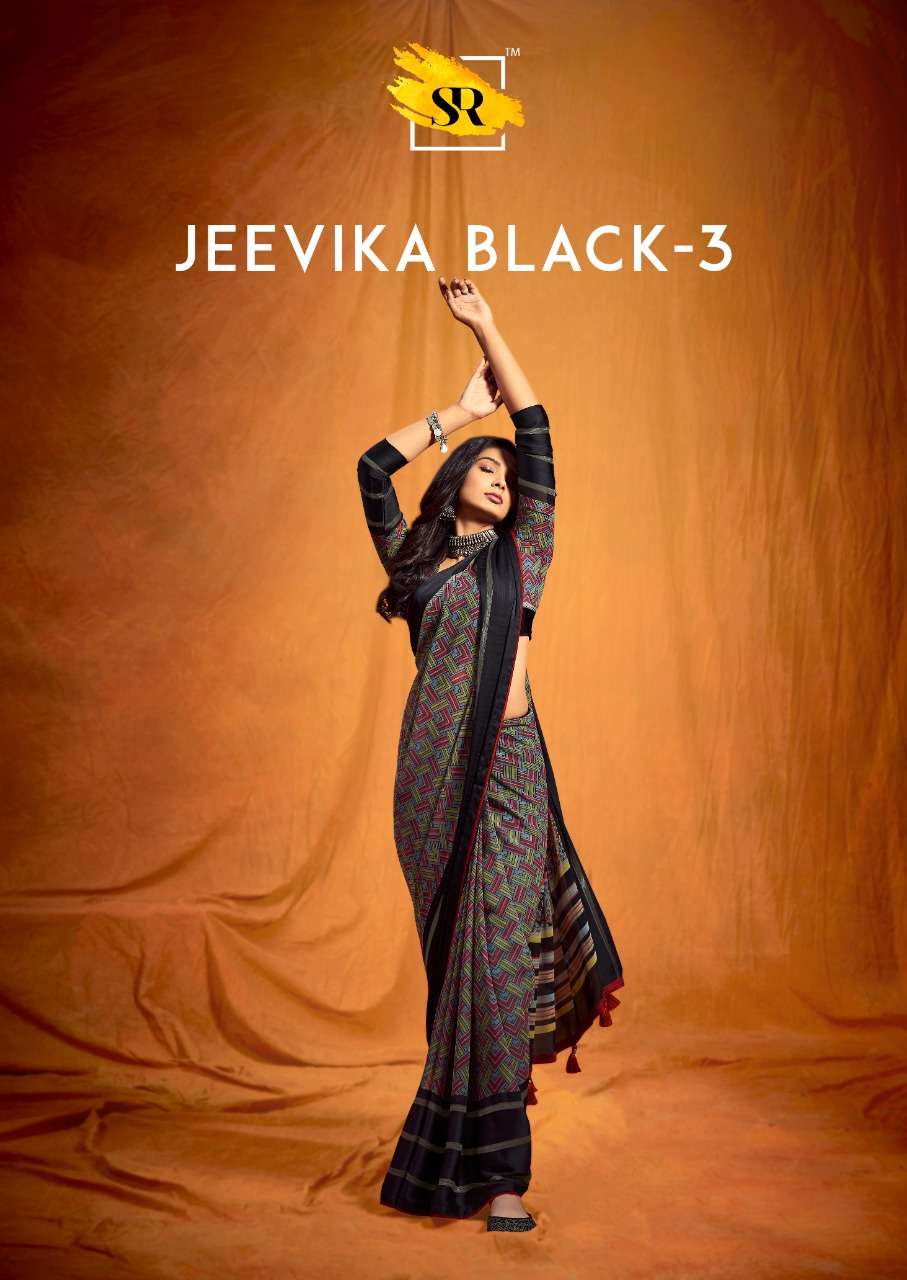 sr brand jeevika black vol 3 weightless sartin border sarees wholesale 