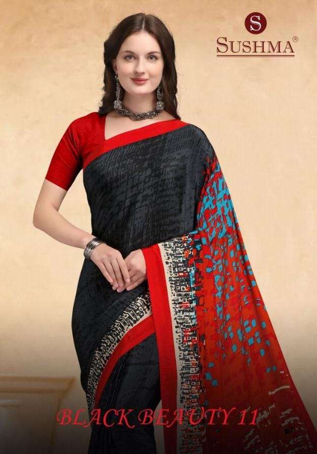 sushma black beauty vol 11 crepe printed saris lowest cost online 