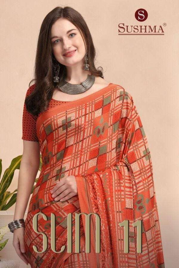 sushma slim vol 11 crape printed sarees with blouse best rate 
