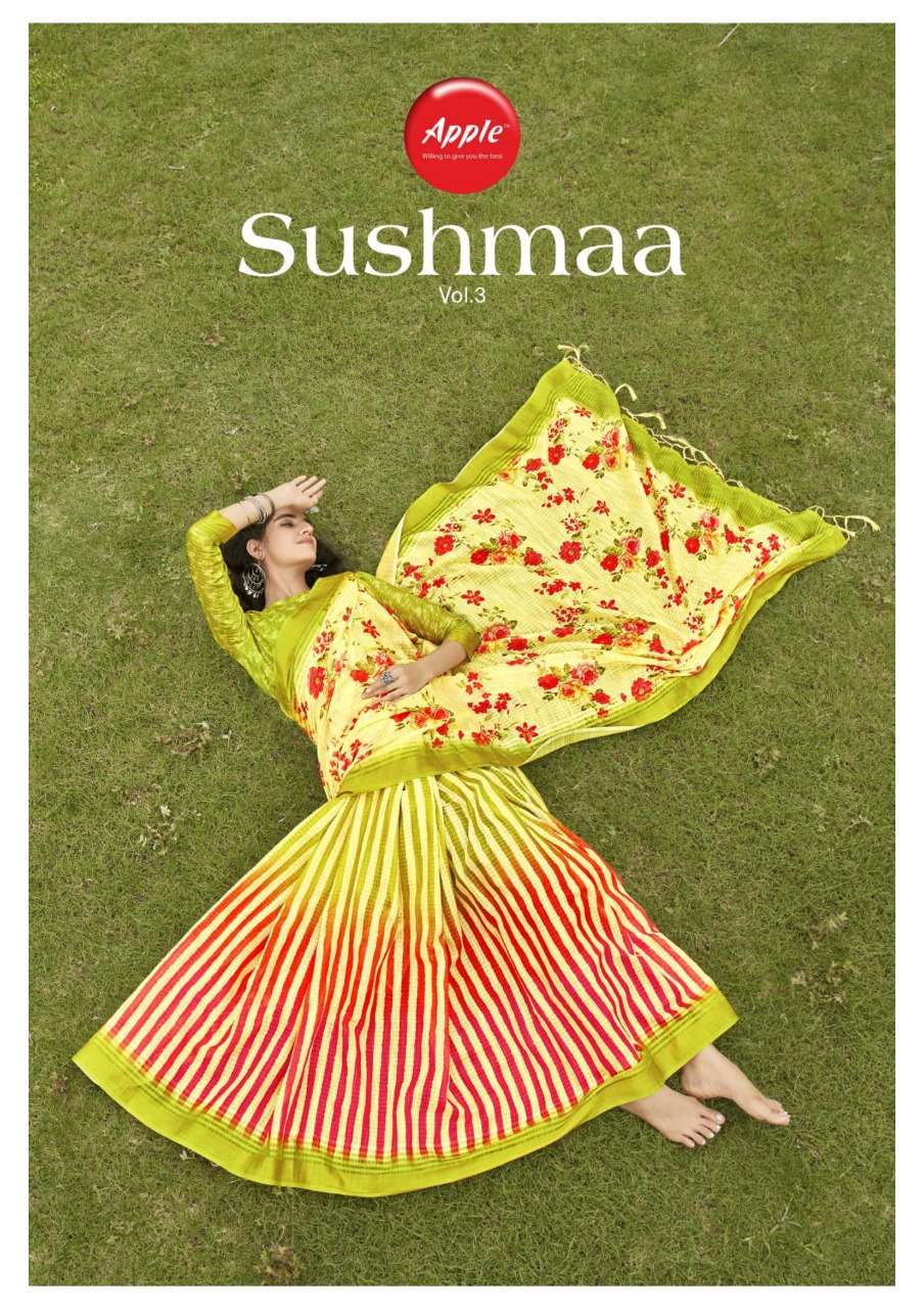 sushmaa vol 3 by apple sarees linen digital print sarees 
