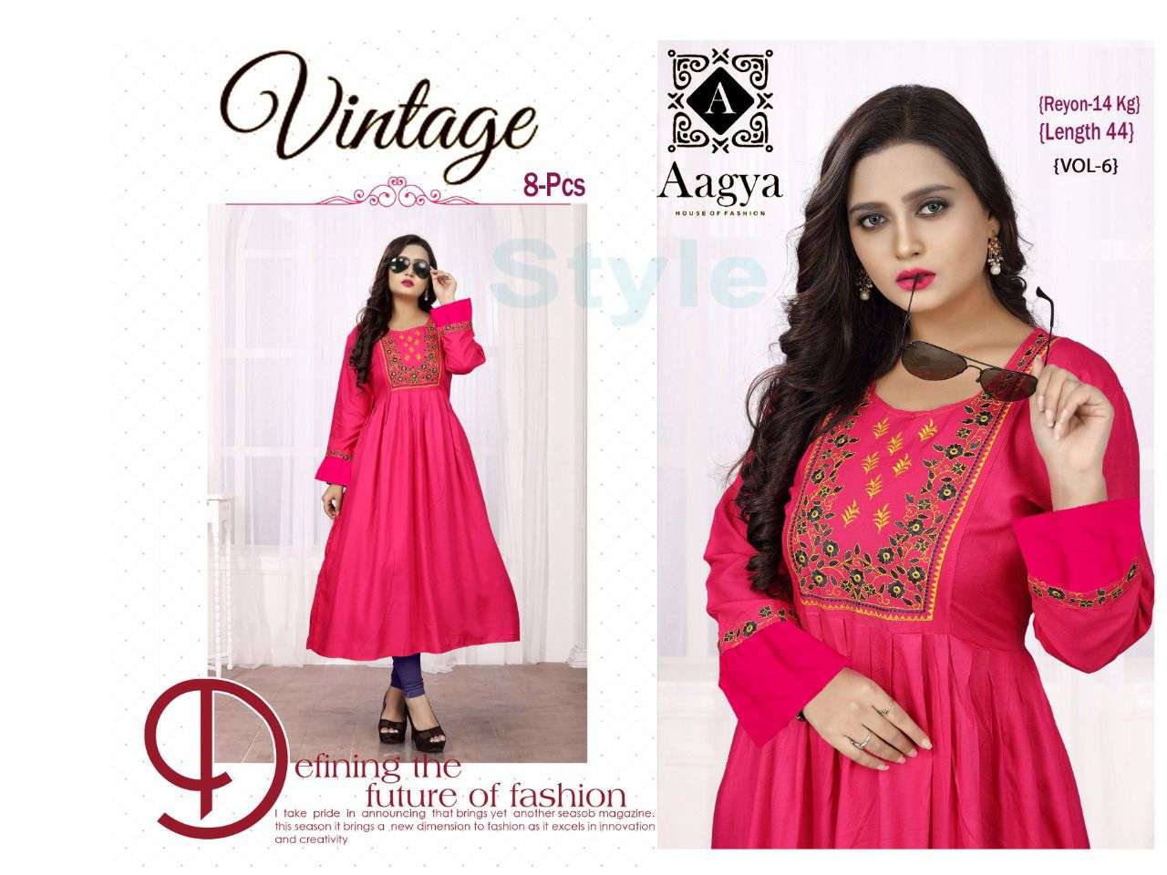 VINTAGE 6 BY AAAGYA HEAVY RAYON WITH WORK KURTI CATALOG WHOLESALER BEST RATE