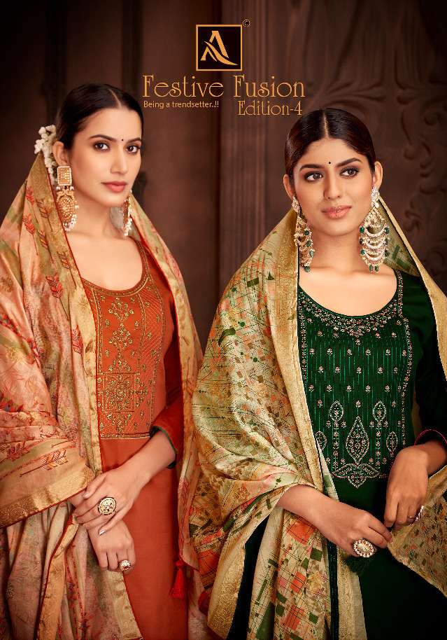 alok festive fusion edition 4 jam cotton fancy dress materials