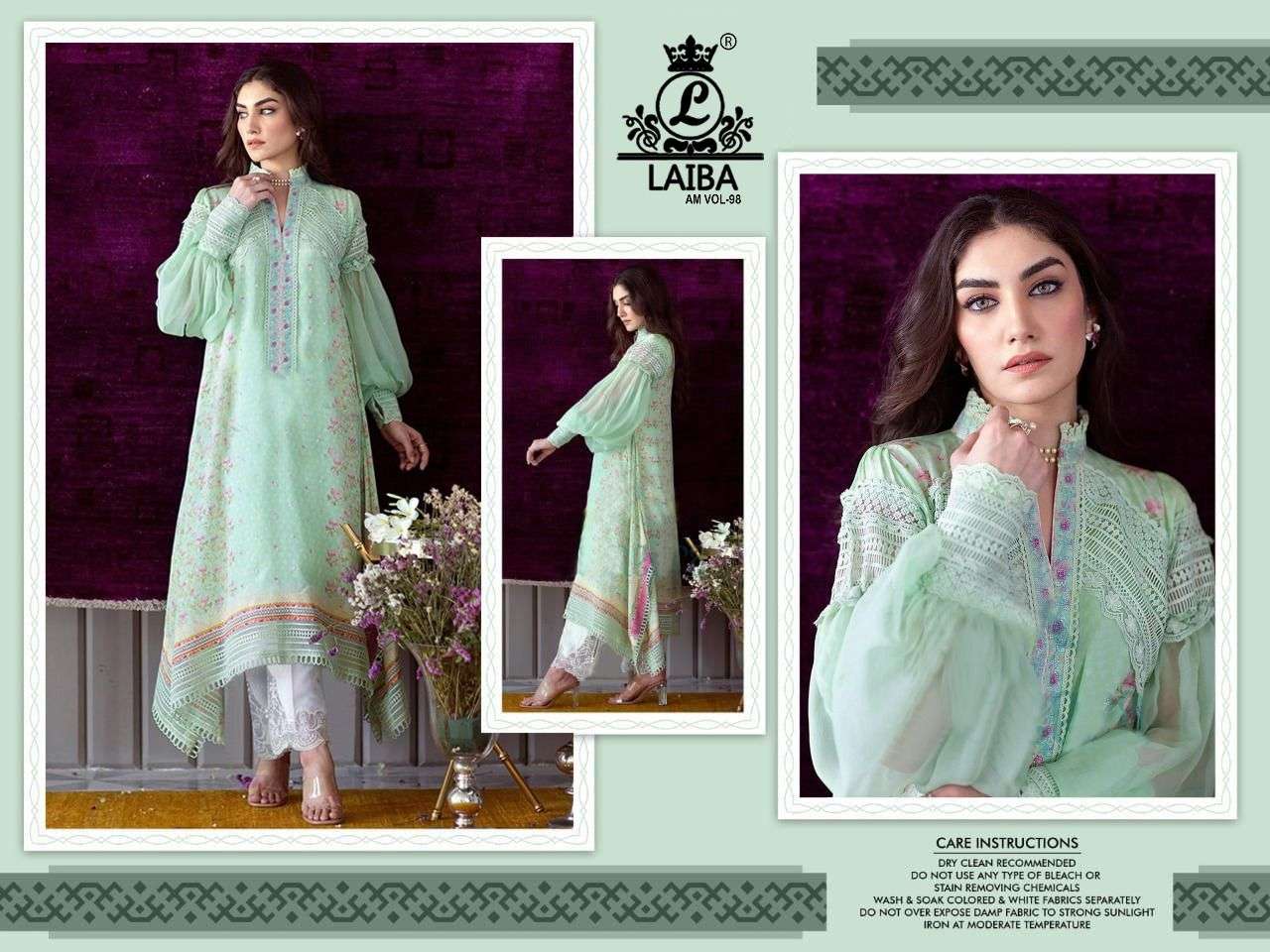 am vol 98 by laiba pure muslin designer fancy kurti with pant