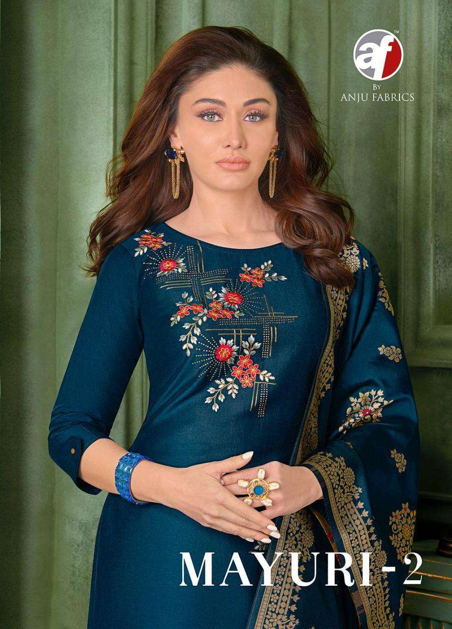 anju fab mayuri vol 2 silk designer full stitch top pant with dupatta set
