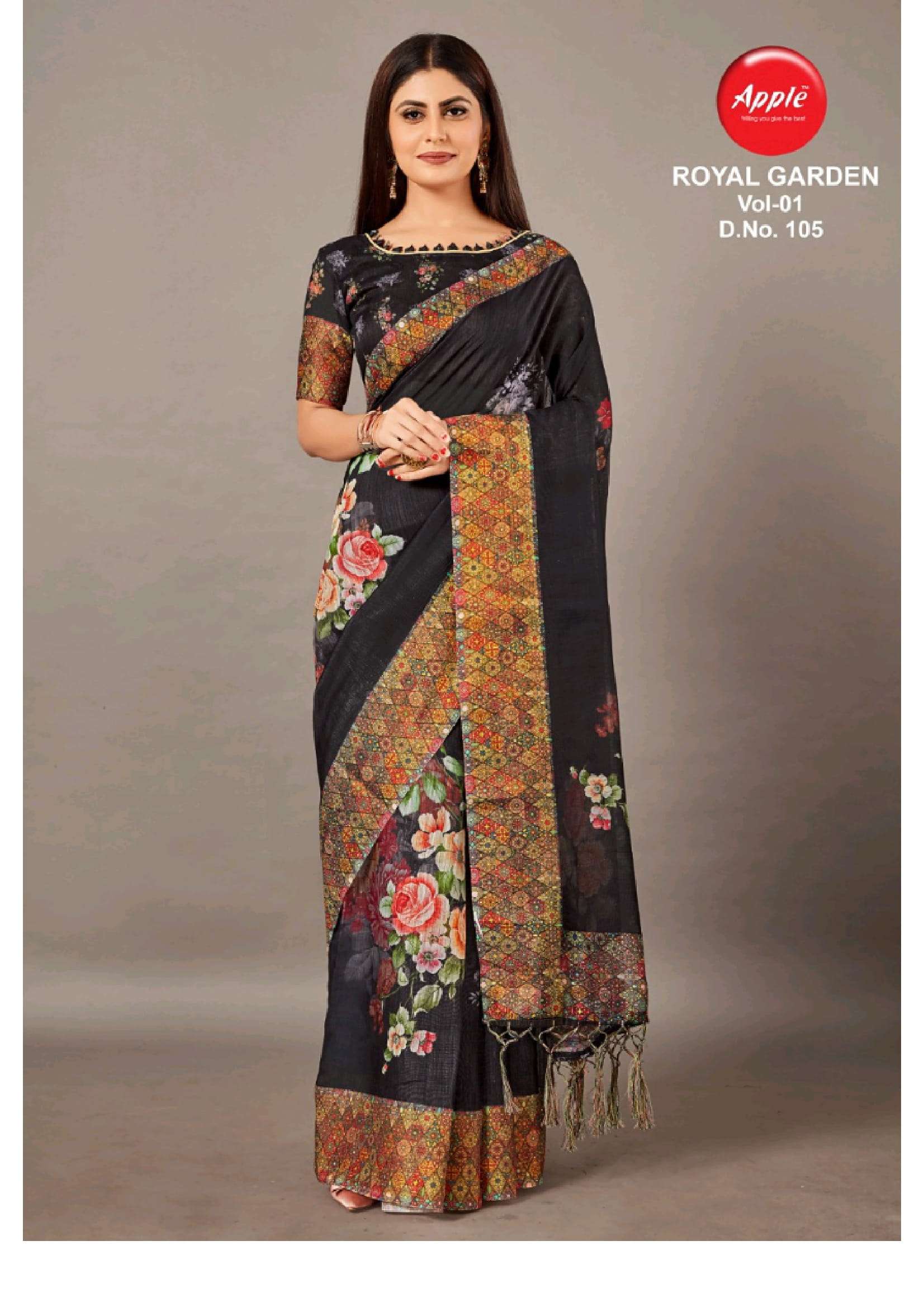 apple royal garden linen vol 1 with digital print sarees best wholesale price 