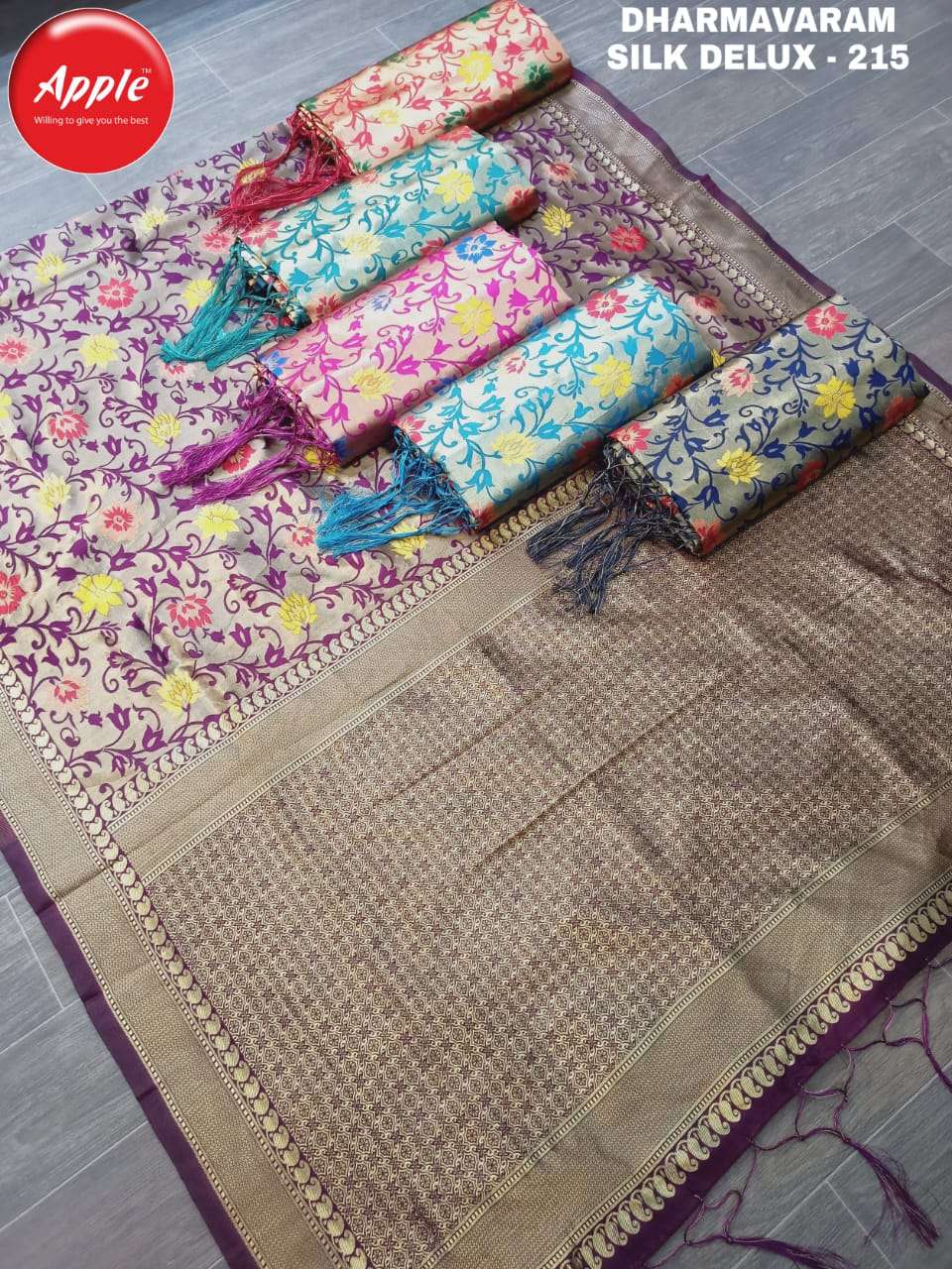 Apple sarees dharmavaram delux cotton silk sarees wholesaler