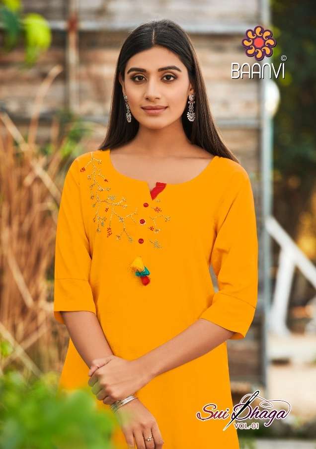 baanvi sui dhaga vol  1 rayon simple wear fancy kurti