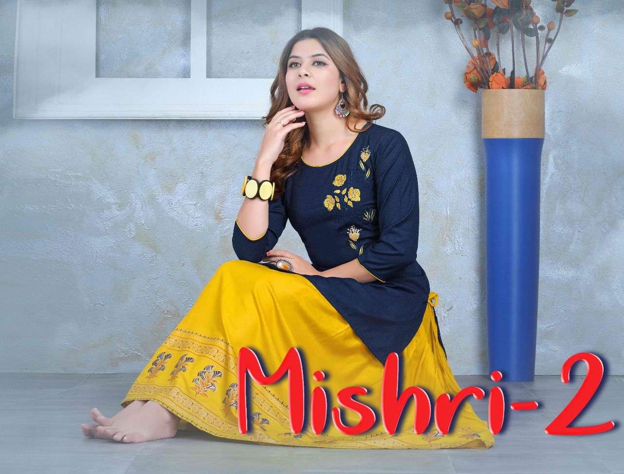 BEAUTY QUEEN MISHRI-2 TOP - 17 kg Dobby Rayon AND BOTTOM - 17 kg Rayon KURTI WITH SKIRT CATALOG WHOLESALER BEST RATE