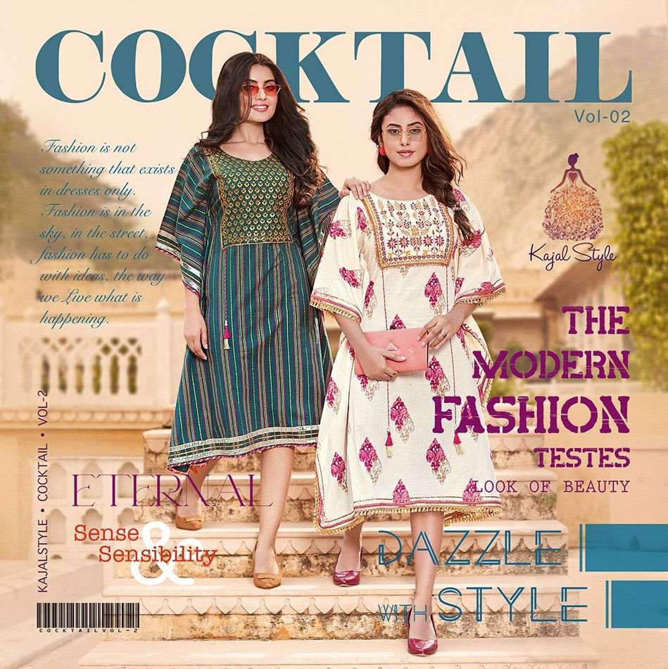 cocktail vol 2 by kajal style cotton embroidery kaftan collection