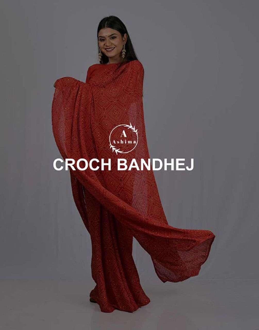 crock bandhej by ashima designer traditional wear fancy saree wholesaler