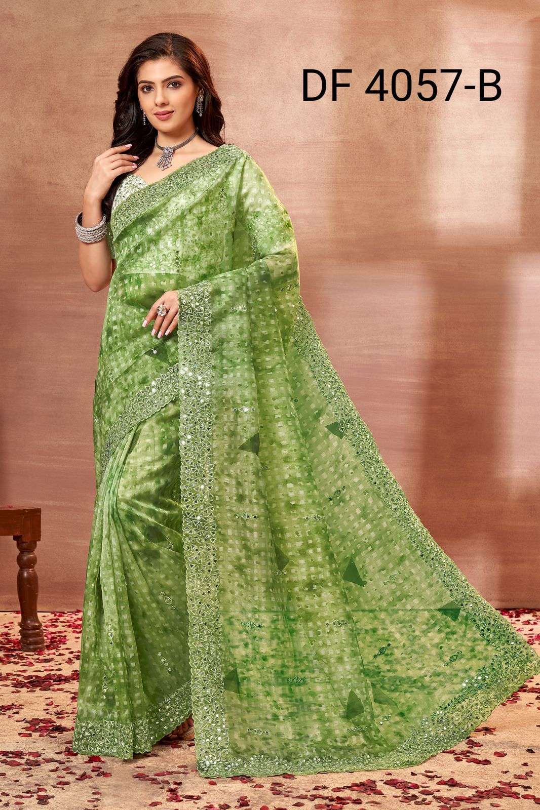 divya df 4057 mirror vol 1 organza printed party wear saree with designer blouse