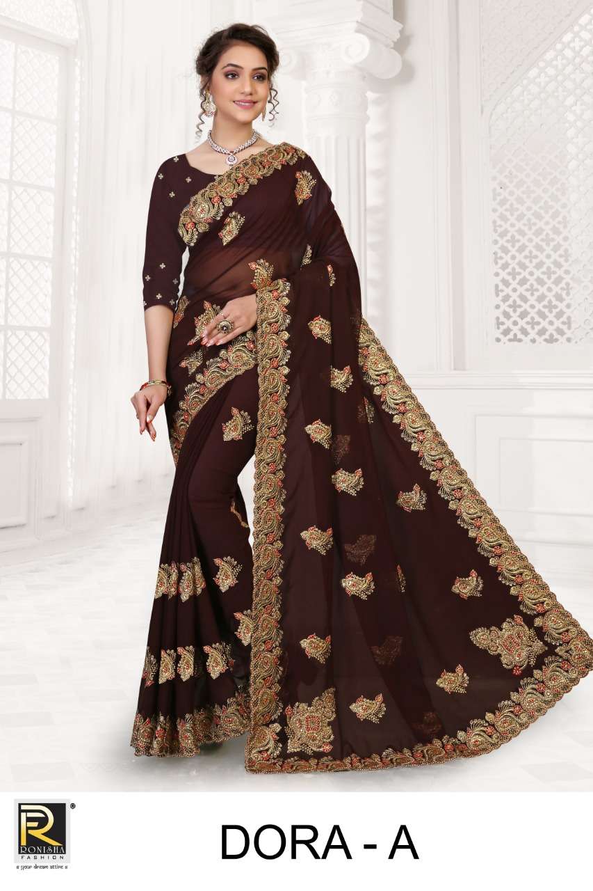 Dora by ranjna saree embroidery worked heavy Diamond designer saree collecton 