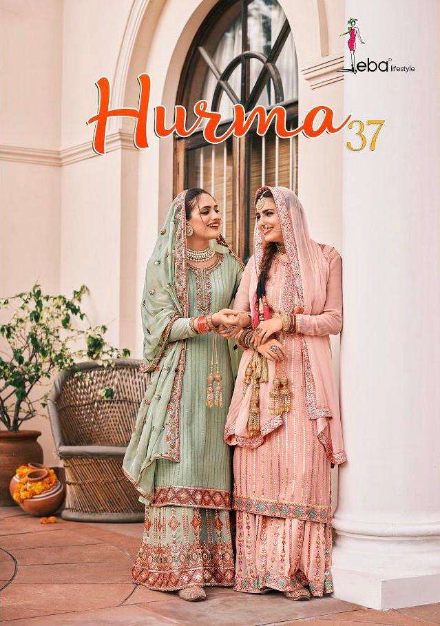 eba lifestyle hurma vol 37 georgette work plazzo suit collection