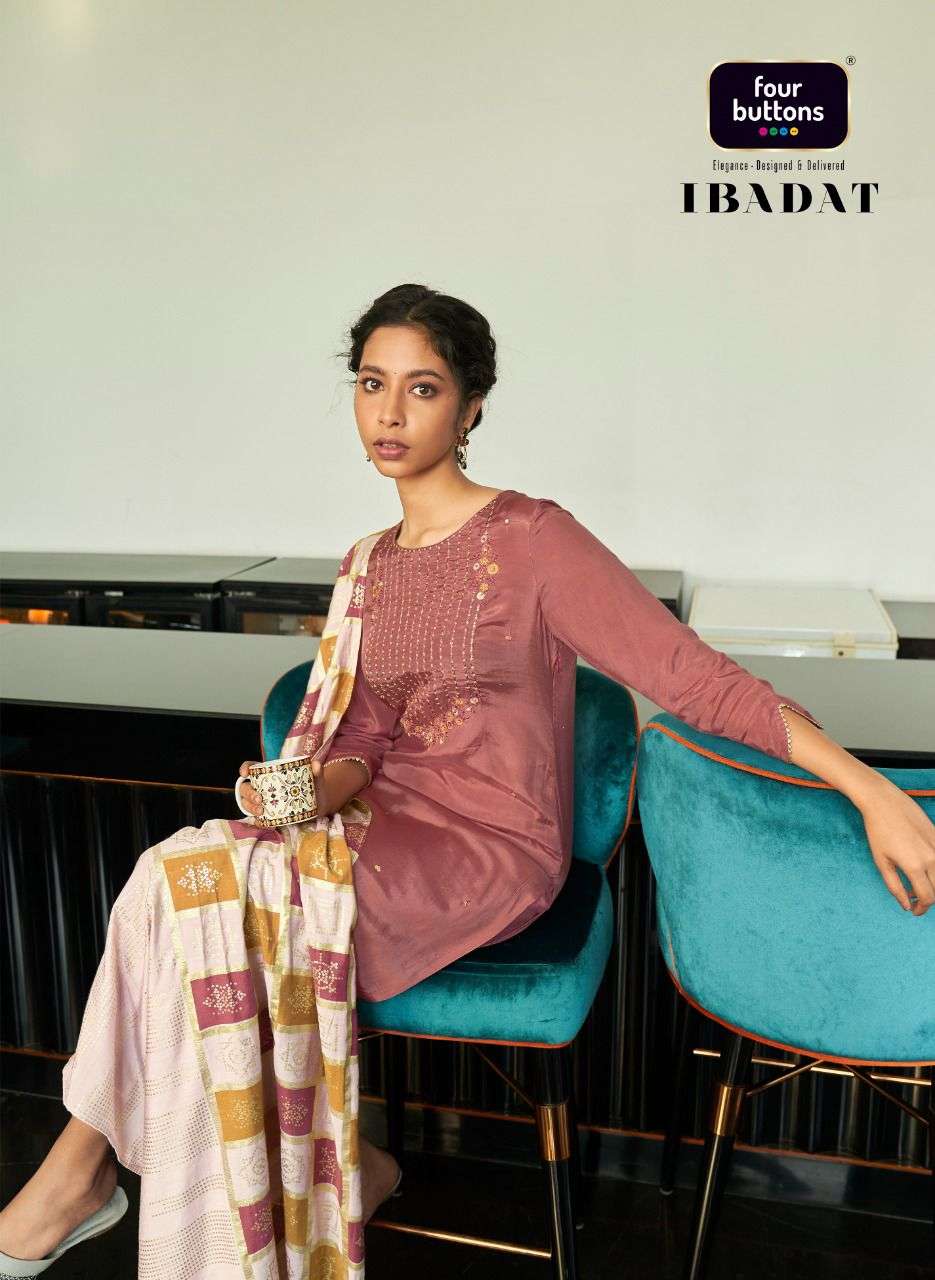 four buttons ibadat heavy embroidery kurti with pants and dupatta 