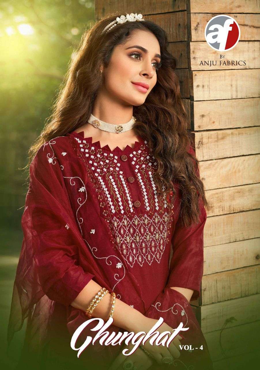 ghunghat vol 4 by anju fab pure viscose silk readymade classy suit wholesaler