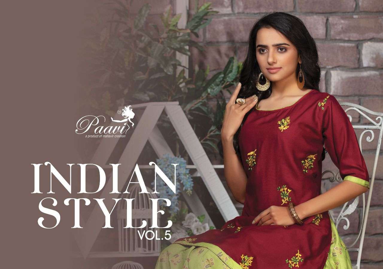 Indian style vol 5 by paavi heavy rayon op straight cut with embroidery/ Skirt also with block print kurti catalog wholesaler best rate