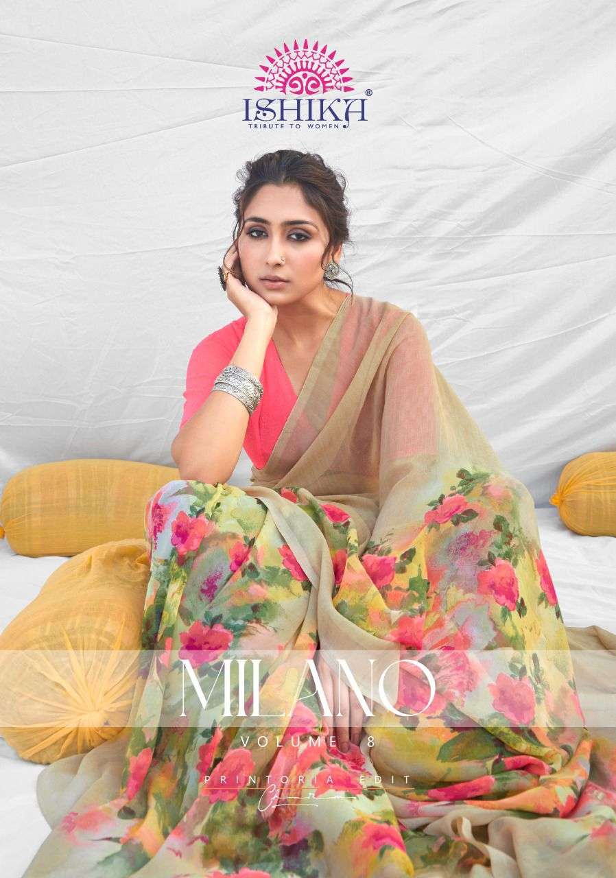 ishika milano vol 8 georgette printed casual wear saree