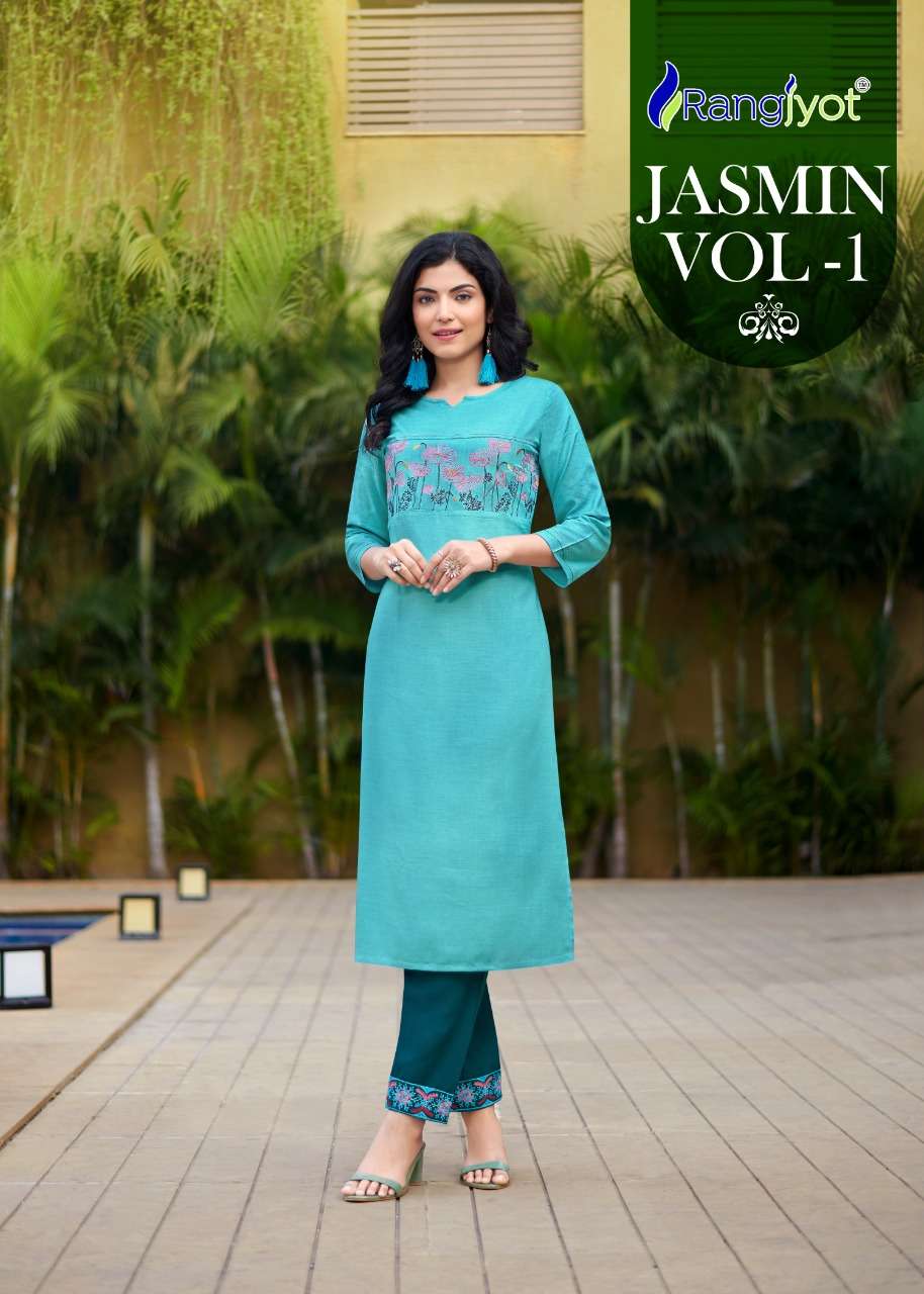 jasmin by rangjyot rayon kurti with pant collection