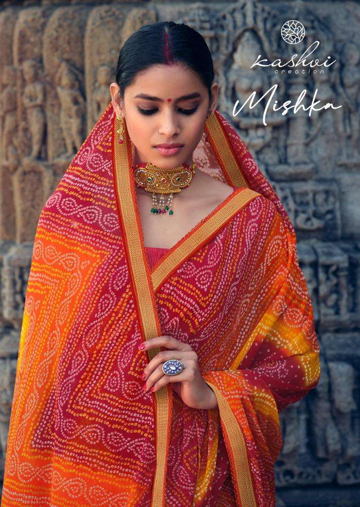 kashvi mishka chiffon bandhej printed daily wear sarees