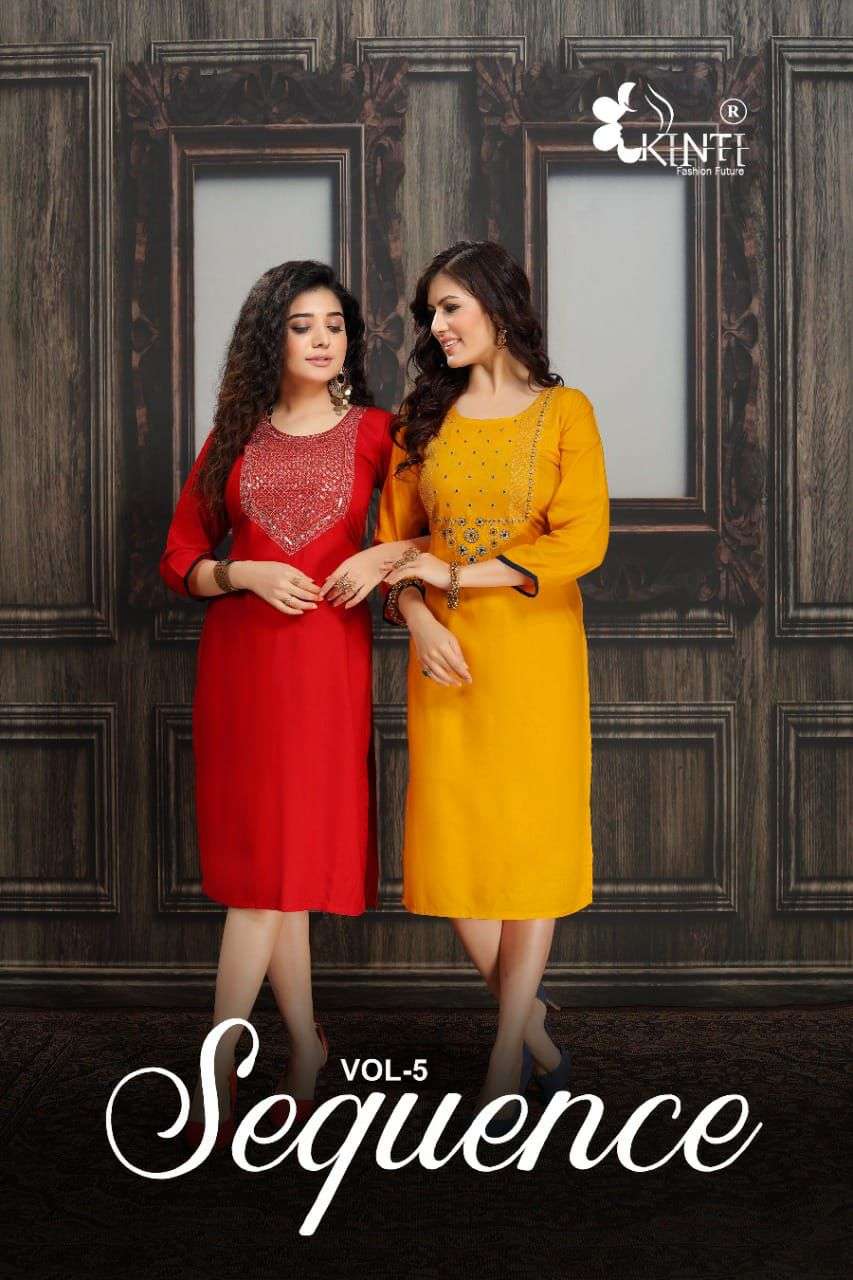 kinti sequence vol 5 rayon straight side open casual wear kurti