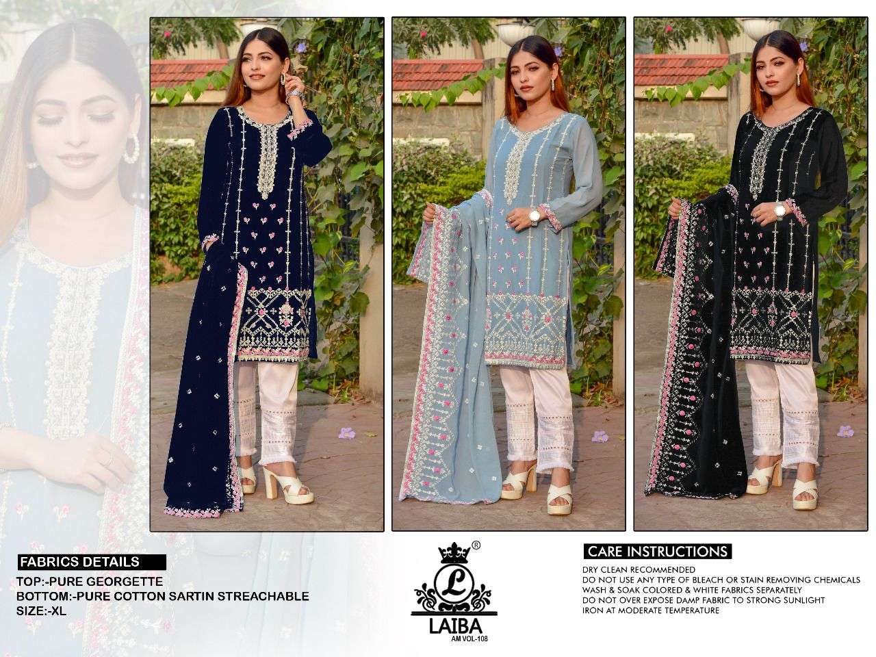 laiba am vol 108 heavy work georgette elegant readymade suit collection