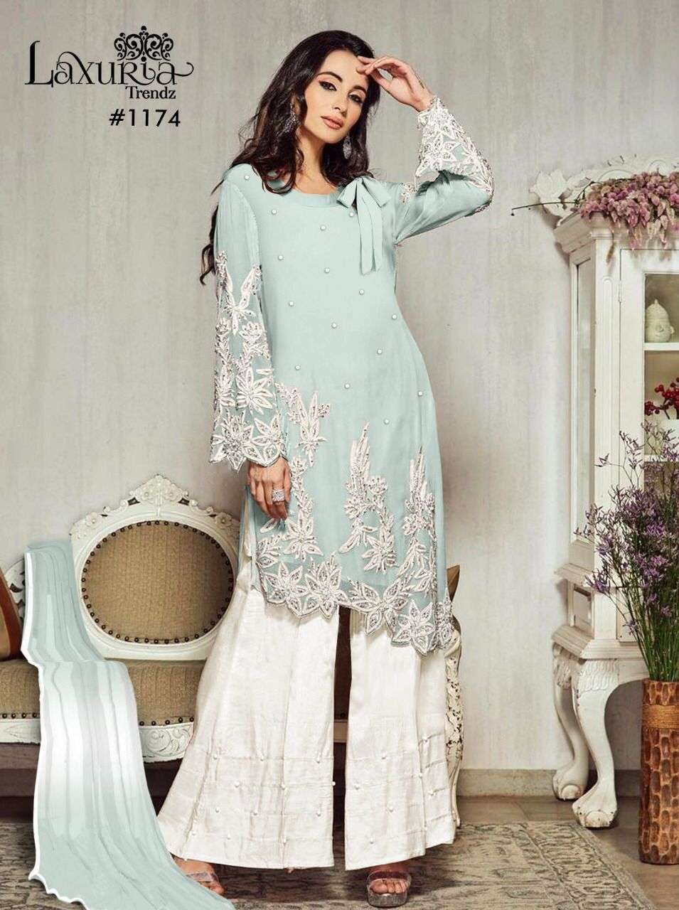 laxuria trendz 1174 georgette readymade plazzo suits wholesaler