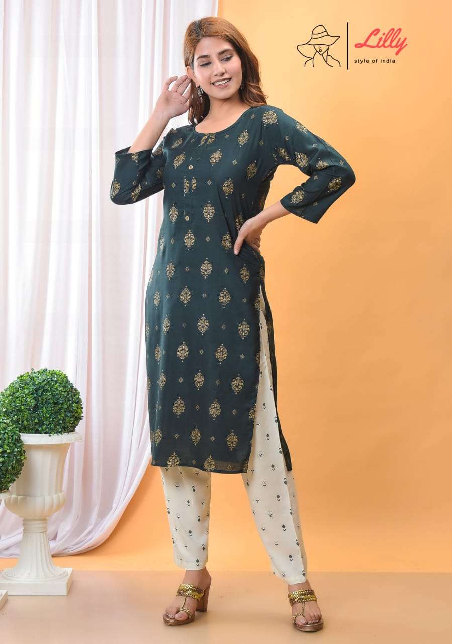 lilly style of india meena combo set of kurti with pent collection 
