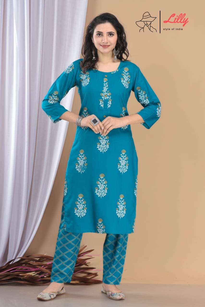 meena vol 4 by lilly rayon kurti with pant combo set