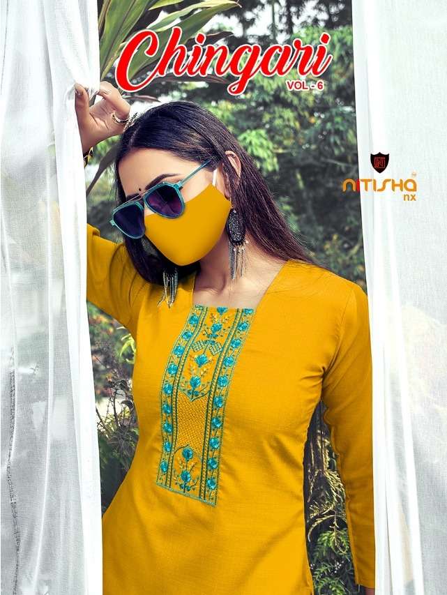 nitisha nx chingari vol 6 cotton slub regular wear kurti with matching mask