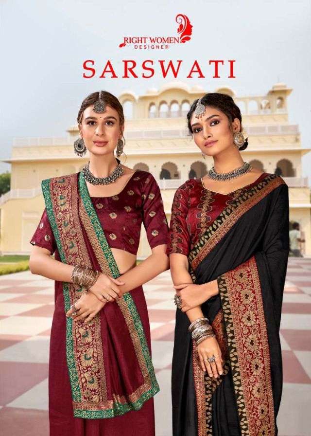 right women present saraswati vichitra silk designer saree