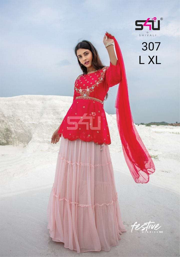 s4u 307 design combo set of party wear kurti with bottom and dupatta 