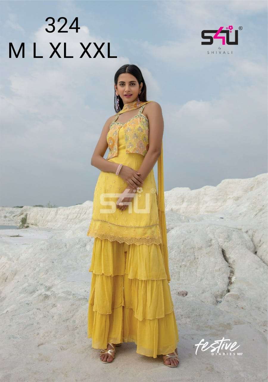 s4u 324 design combo set of top with bottom sarrara and dupatta 